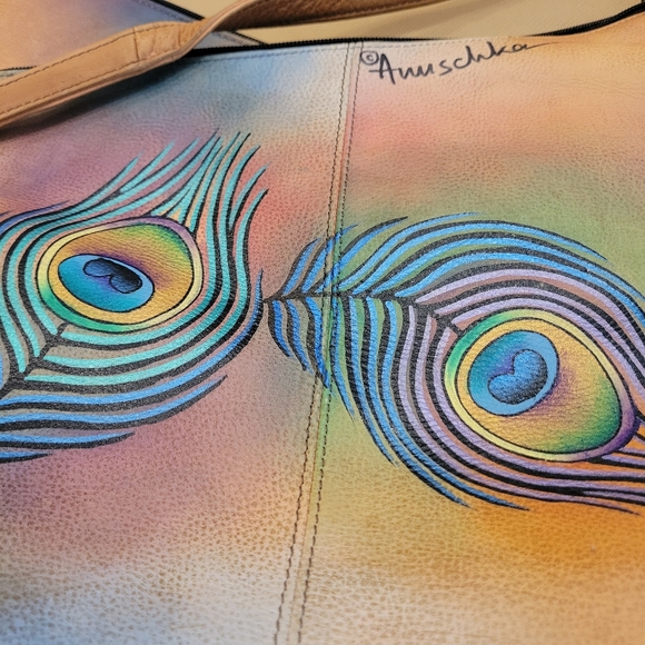 Anuschka Hand-Painted Shoulder Bag with Peacock Design NEW - Picture 7 of 14